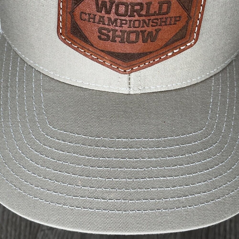 Rodeo World Championship Truckers Hat Tan And White Leather Patch - Picture 8 of 12